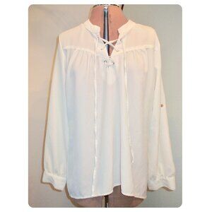 Live 4 Truth Plus Size XL Runs Big Off White Hi Lo Blouse Tab Shirt Boho Peasant